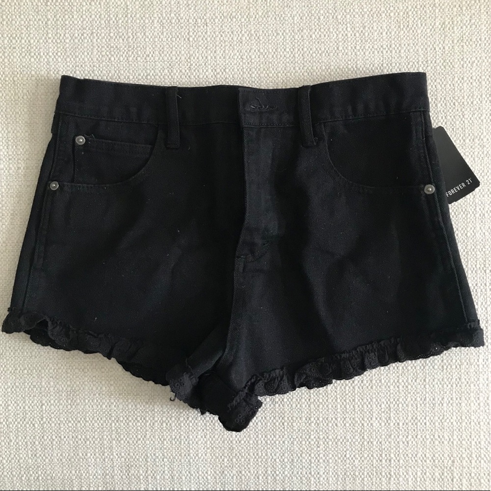 Lace Trim Denim Shorts - Forever 21